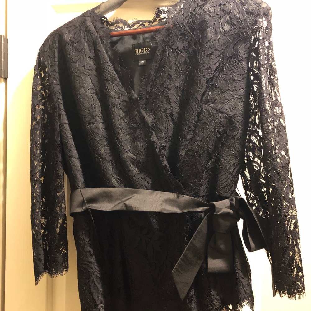 PRICE DROP Black Lace Top with Silk Ribbon Tie sz 12